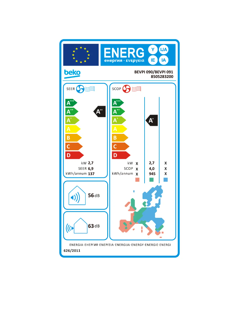Page 1 de la notice Label énergétique Beko BEVPI 091