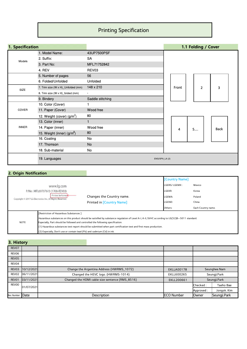 First page image of the manual for 65UP7750PSB