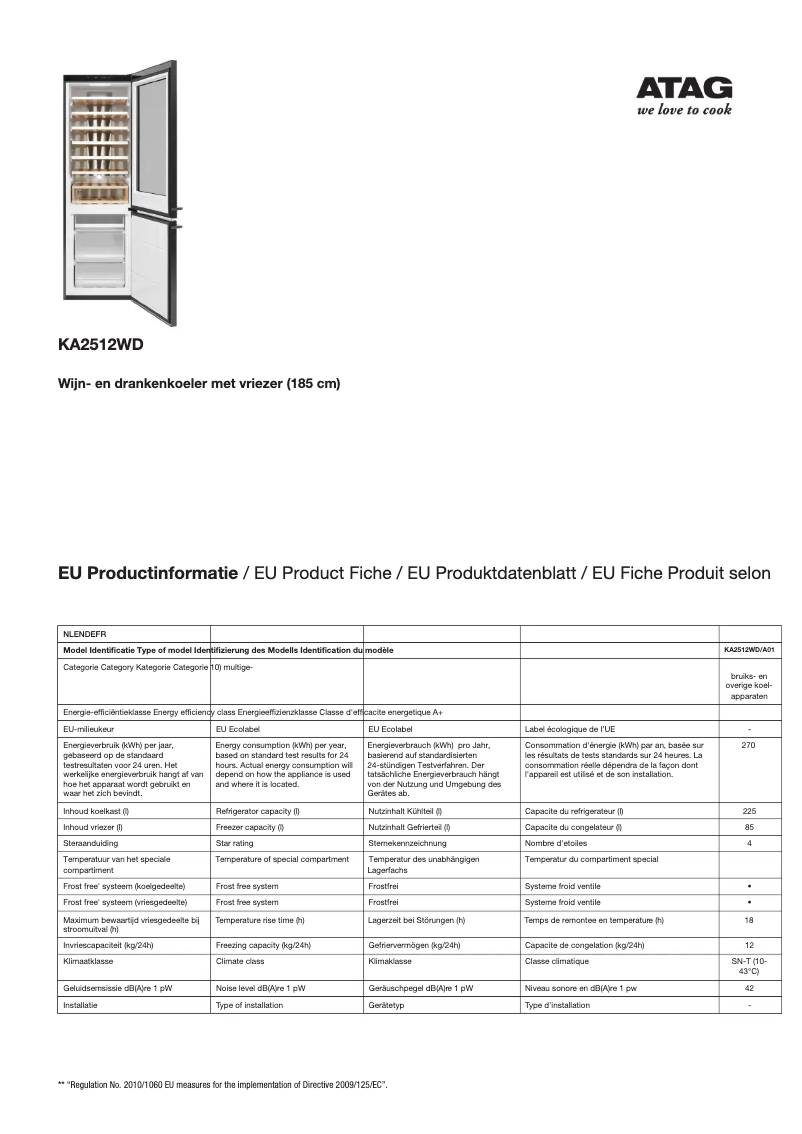 Page n°1 - Fiche technique Atag KA2512WD