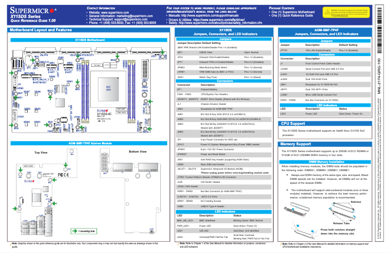 Page n°1 - Guide de démarrage rapide Supermicro X11SDS-12C