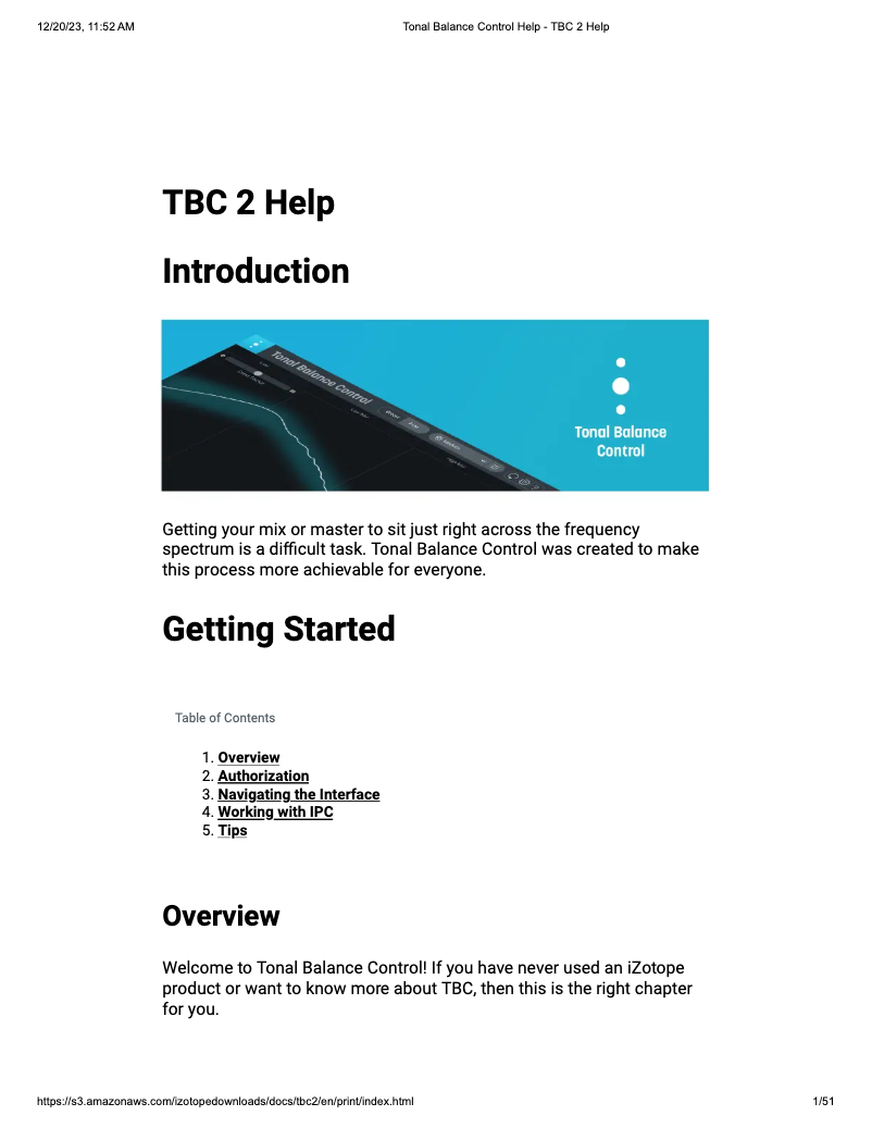 Page n°1 - Manuel utilisateur iZotope Tonal Balance Control 2