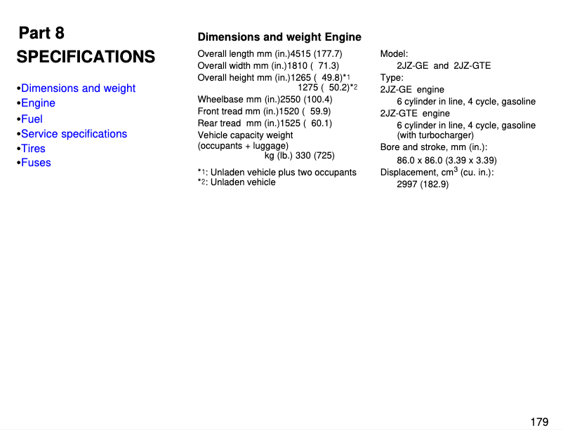 Page 1 de la notice Fiche technique Toyota Supra (1996)