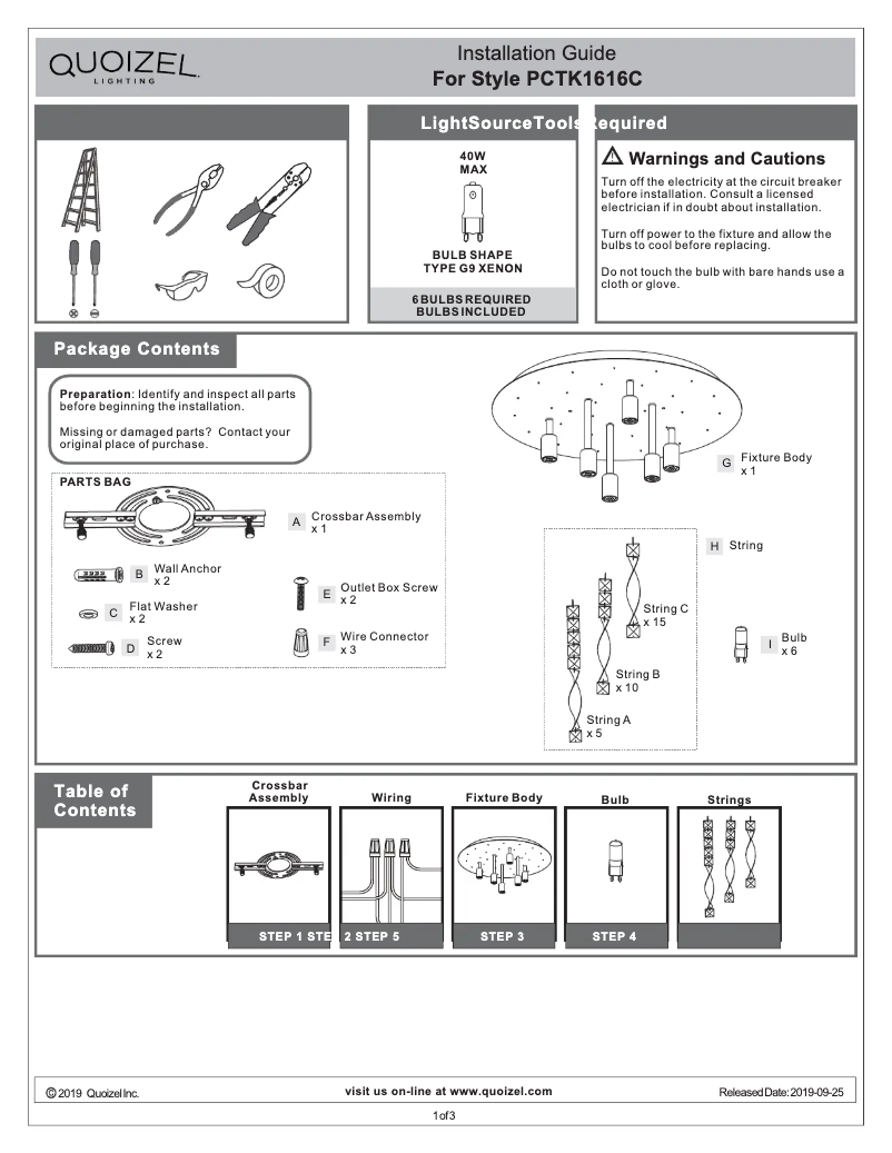 Page 1 de la notice Manuel utilisateur Quoizel Twinkle PCTK1616C
