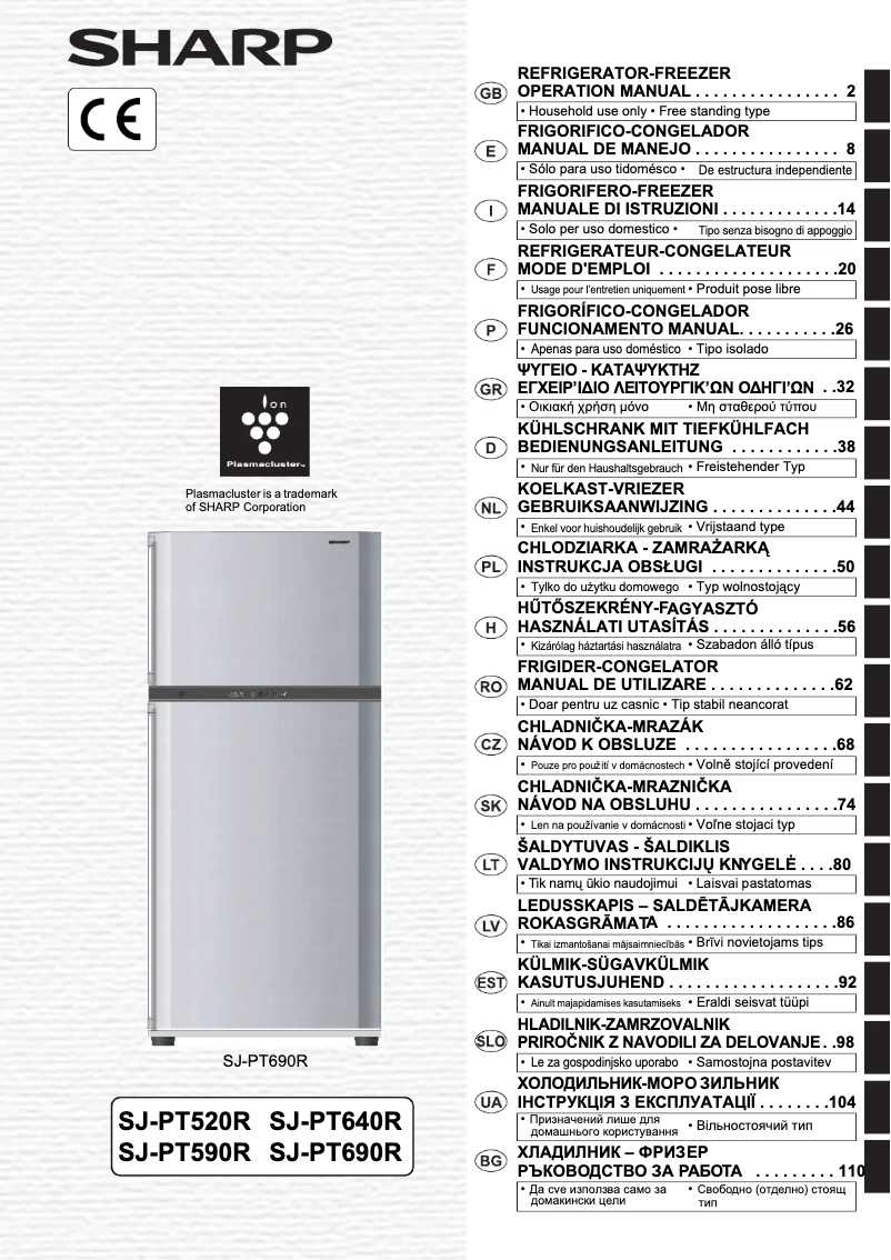 Page 1 of the manual User Manual Sharp SJ-PT690RB