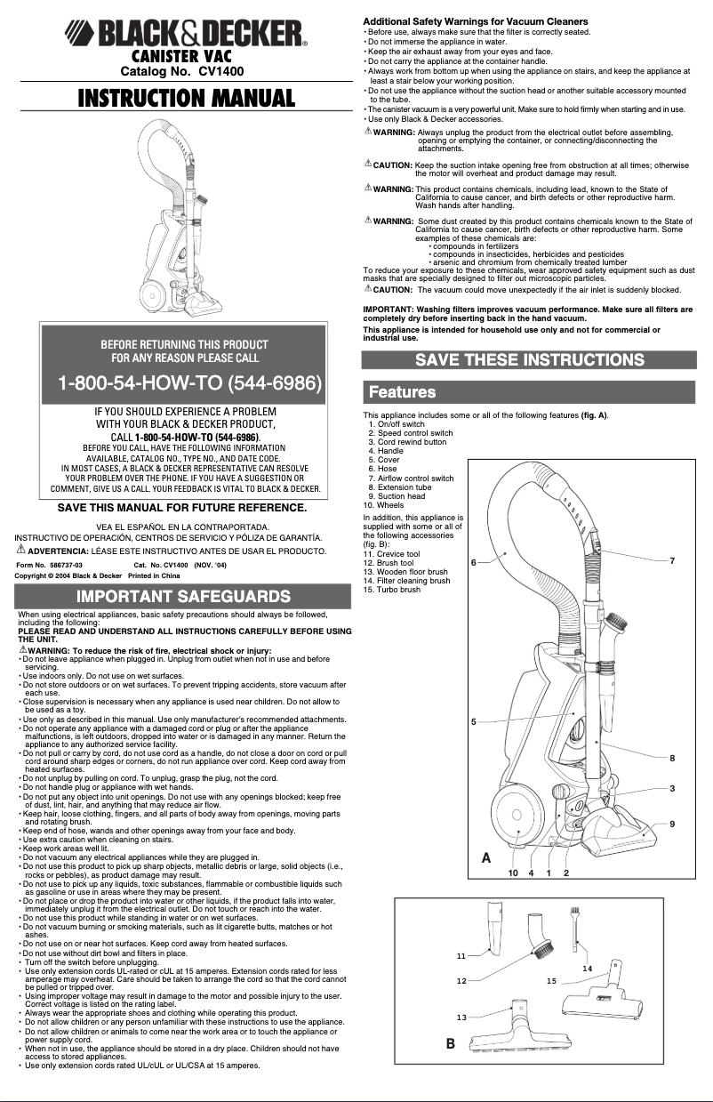 Page 1 de la notice Manuel utilisateur Black & Decker CV1400
