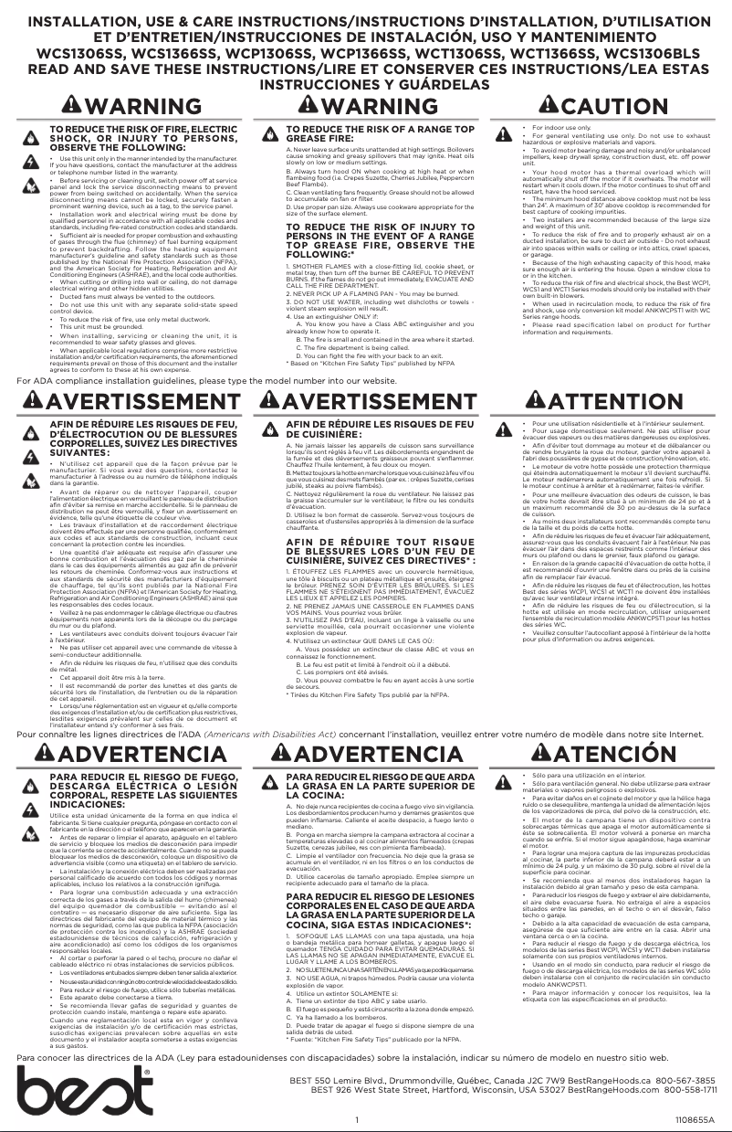 Página 1 del manual Guía de instalación Best WCT1366SS