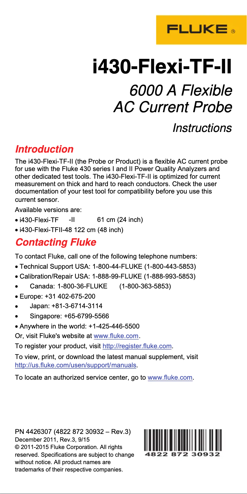 Page 1 de la notice Instructions / montage Fluke 438-II