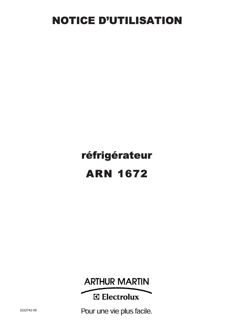 Page n°1 - Manuel utilisateur Arthur Martin-Electrolux ARN1672