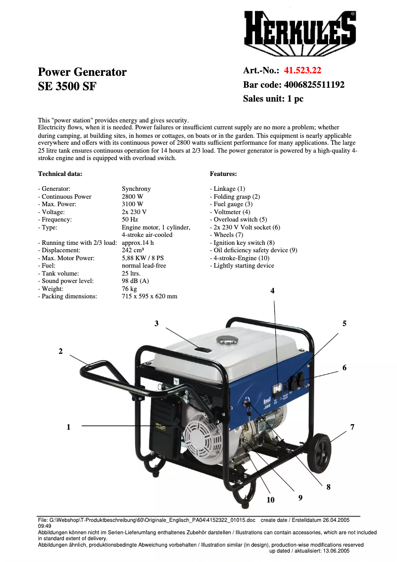 Page 1 de la notice Manuel utilisateur Herkules ST 3500 SF