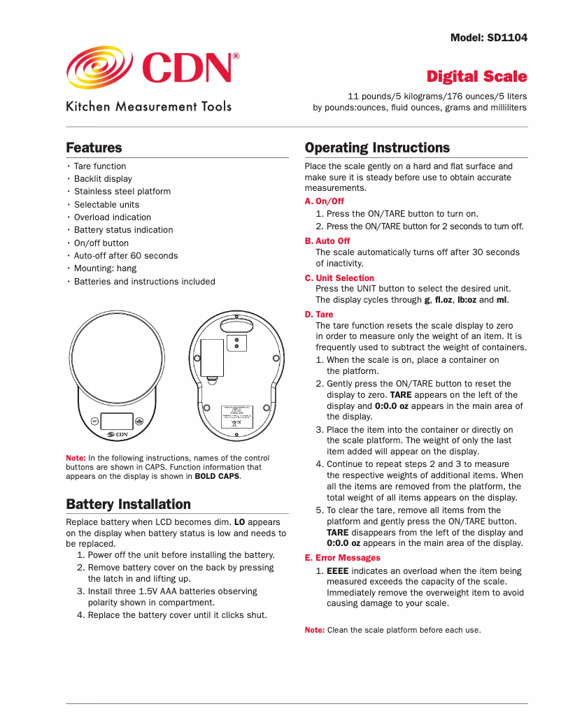 Page 1 de la notice Manuel utilisateur CDN SD1104
