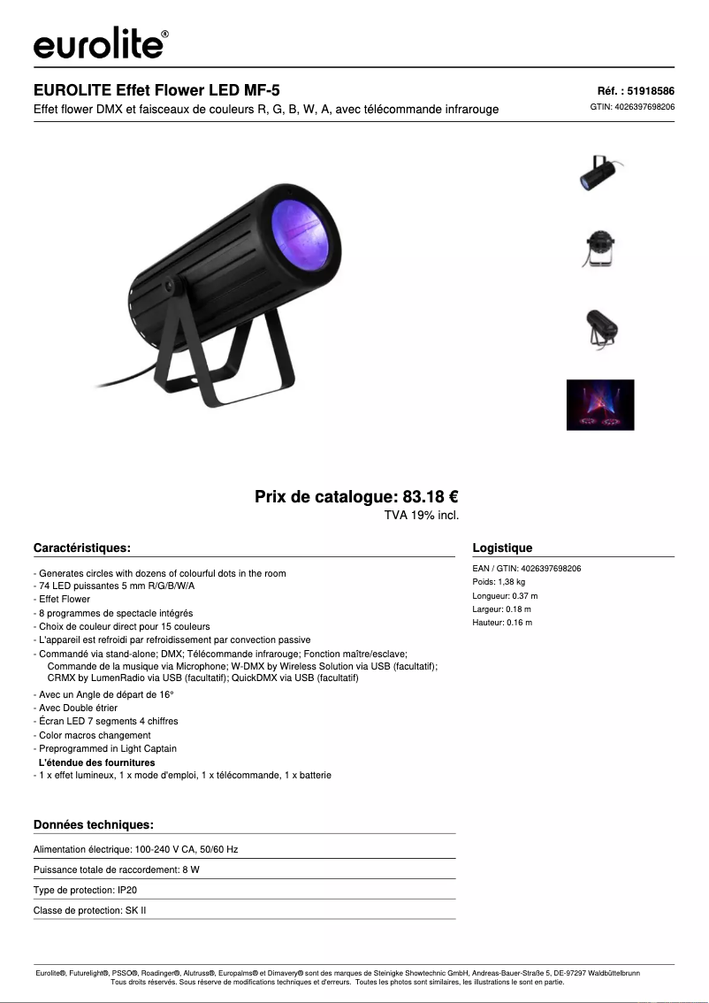 Page n°1 - Fiche technique Eurolite LED MF-5