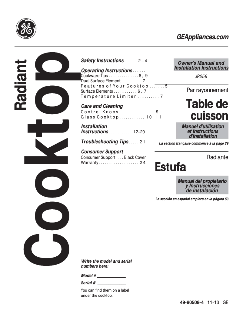 Page n°1 - Mode d'emploi GE JP256WMWW