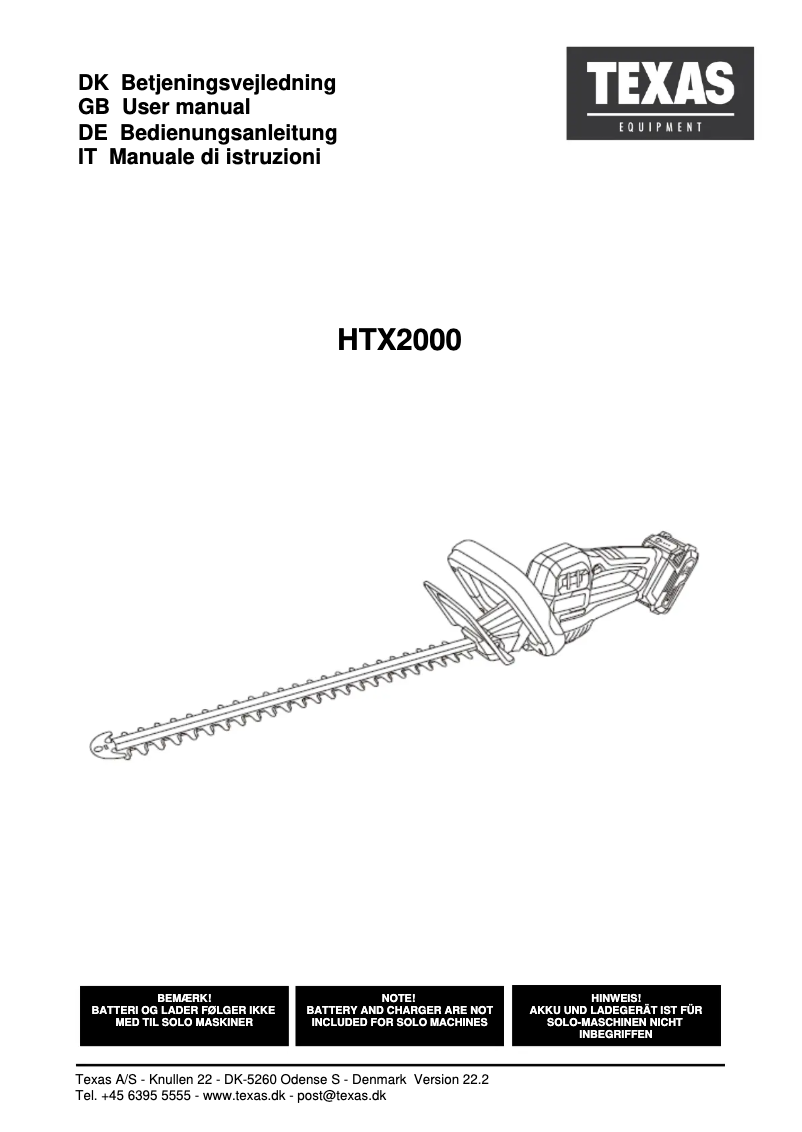 Page 1 de la notice Manuel utilisateur Texas HTX2000