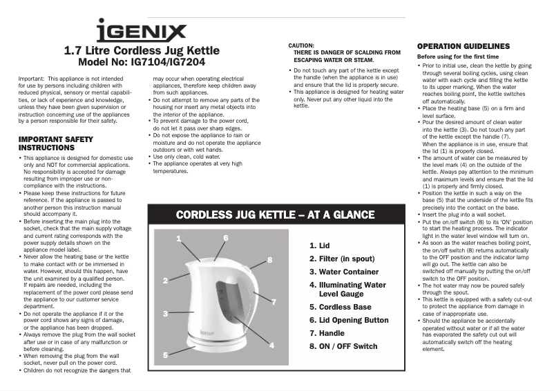 Page n°1 - Manuel utilisateur Igenix IG7104