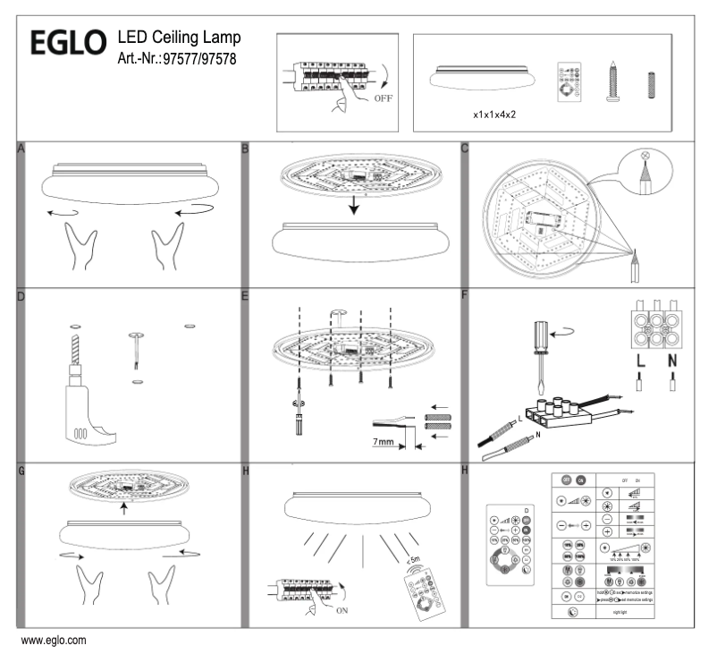 Page 1 de la notice Manuel utilisateur Eglo 97577