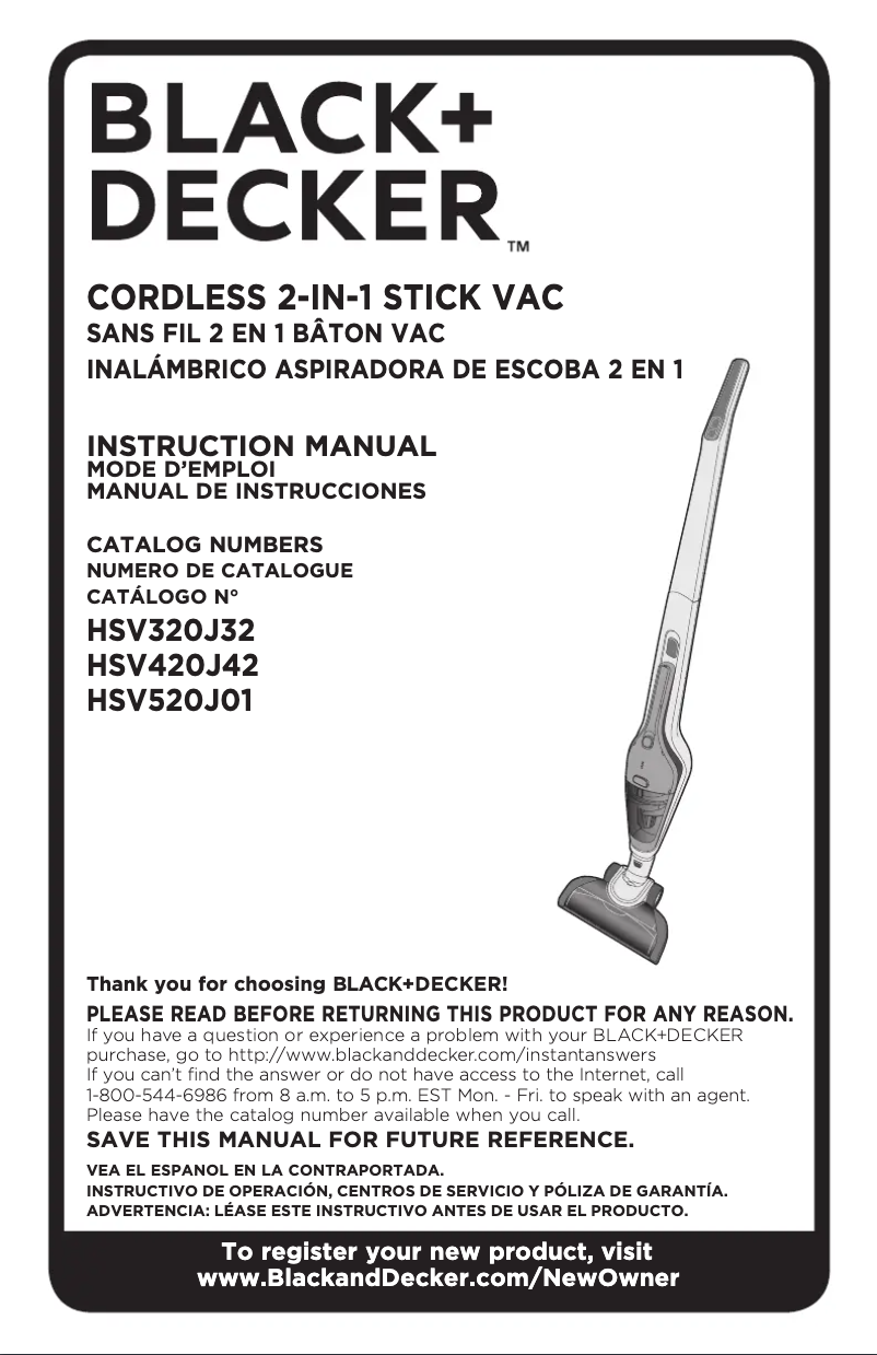 Page 1 de la notice Manuel utilisateur Black & Decker HSV520J01