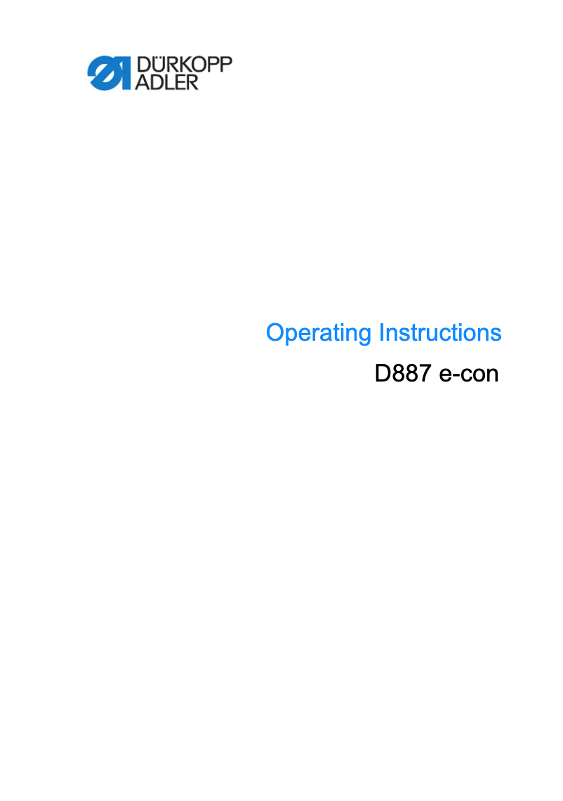 Page 1 de la notice Manuel utilisateur Dürkopp Adler D887 e-con