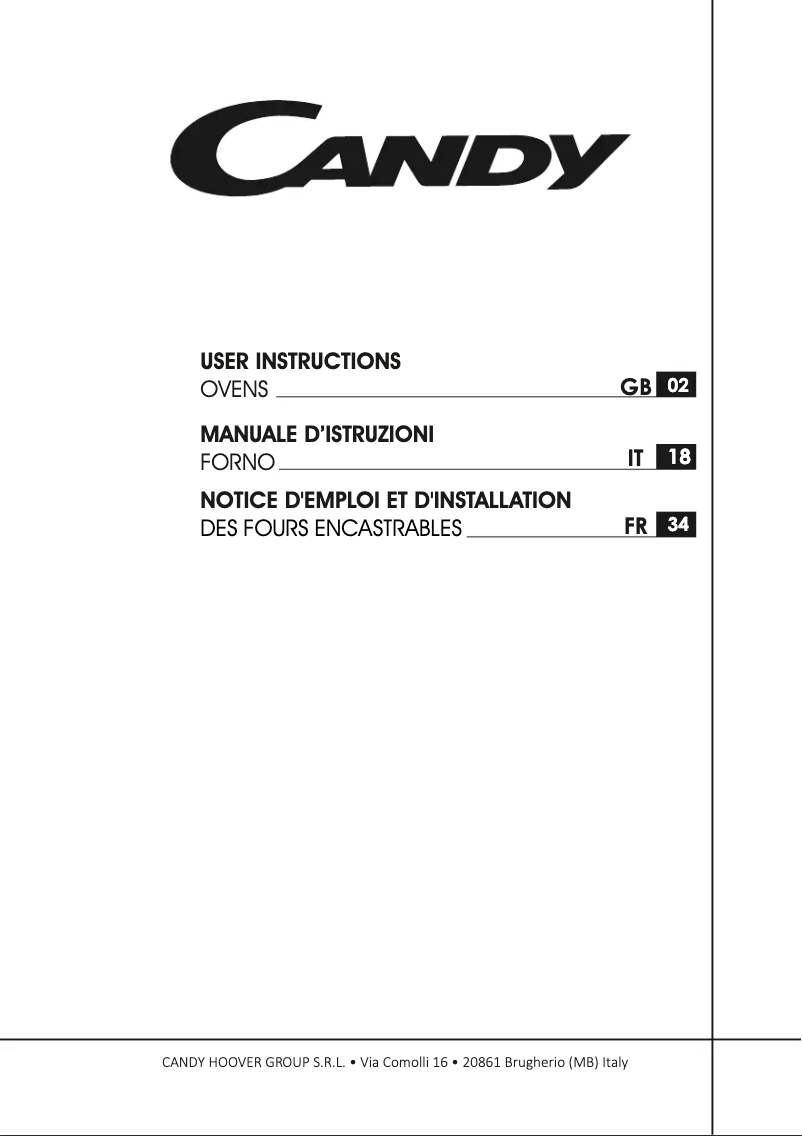Page n°1 - Manuel utilisateur Candy FCDNE808VX
