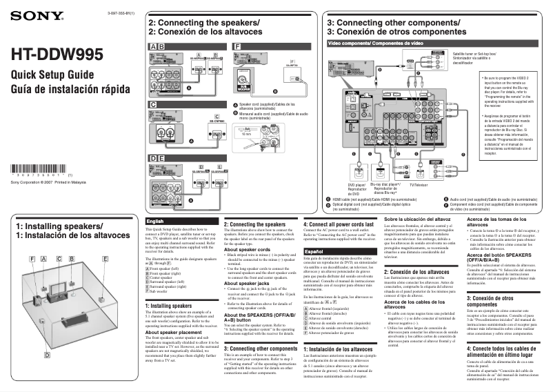 Page 1 de la notice Guide d'installation Sony HT-DDW995