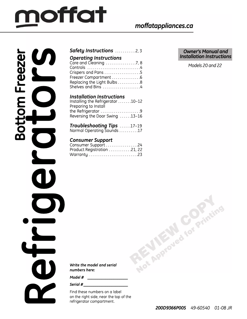 Page n°1 - Manuel utilisateur Moffat MBRC0GAXWW