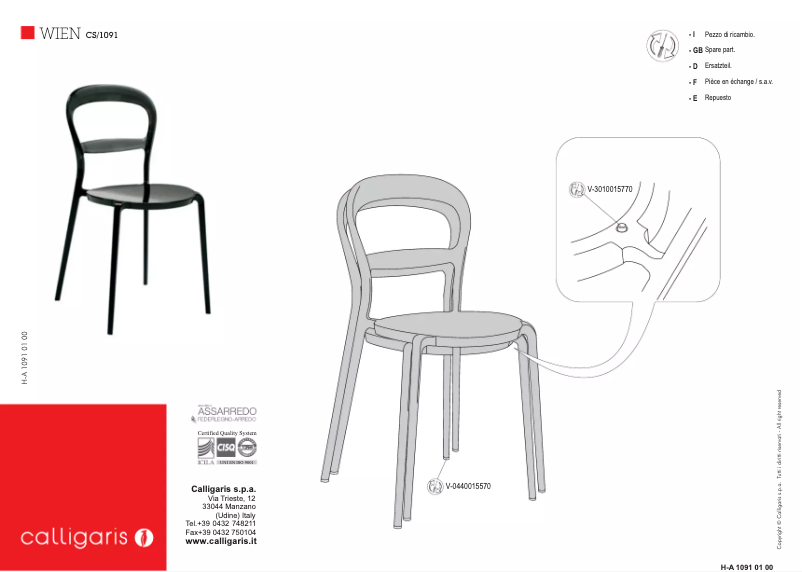 Page 1 de la notice Manuel utilisateur Calligaris .com WIEN