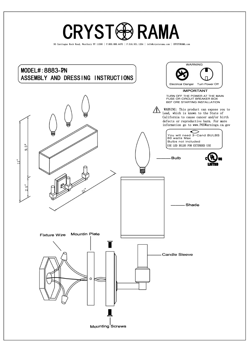 Page n°1 - Manuel utilisateur Crystorama Dixon 8883-PN
