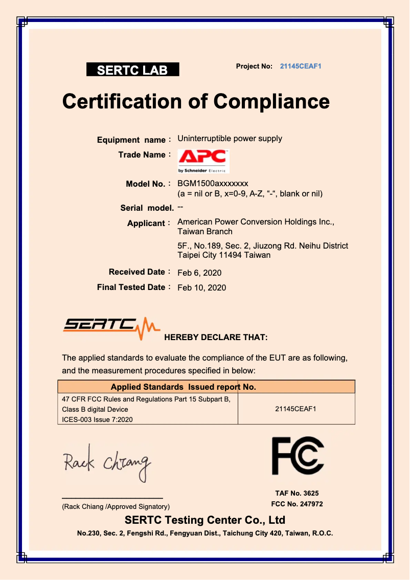 Page 1 de la notice Manuel utilisateur APC Back-UPS Pro BGM1500