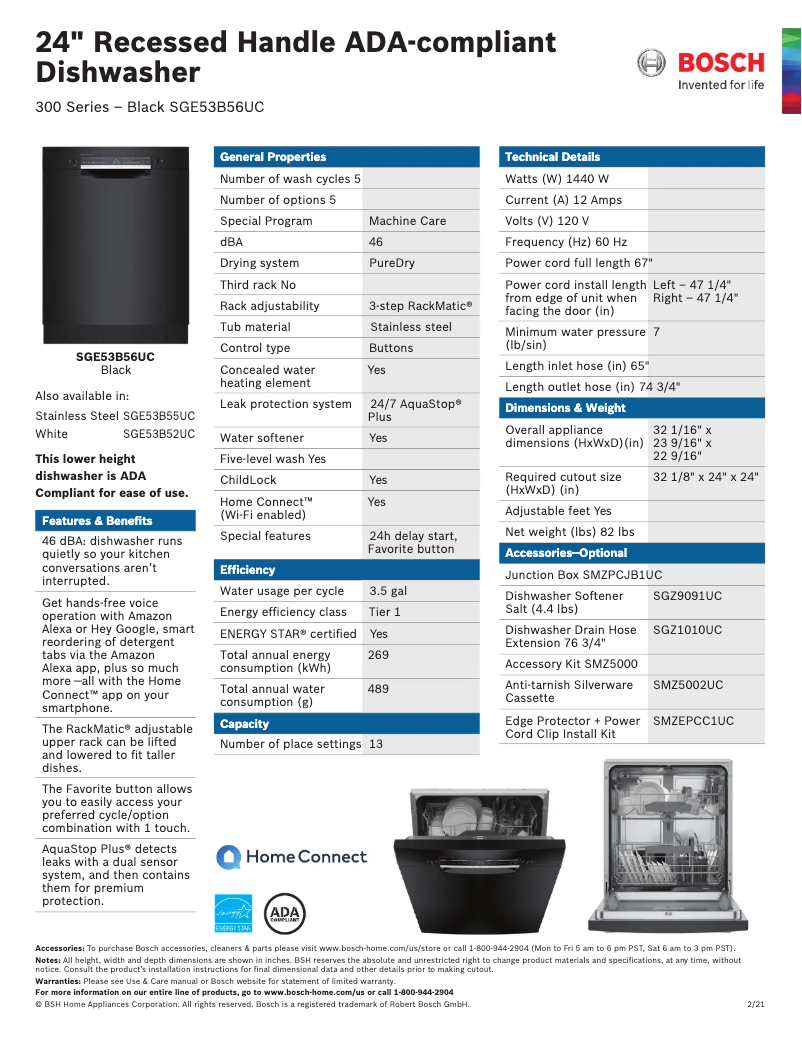 Página 1 del manual Ficha técnica Bosch SGE53B56UC