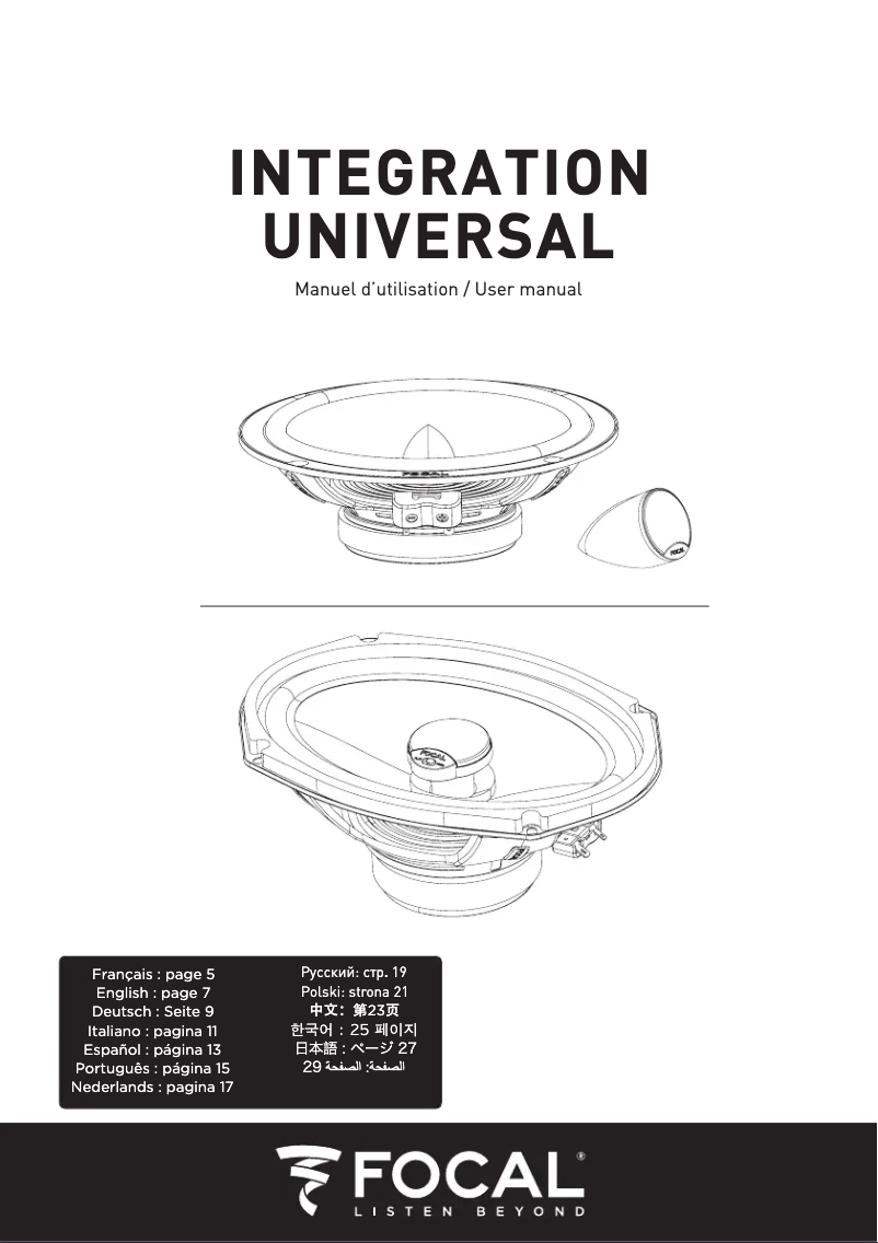 Page 1 de la notice Manuel utilisateur Focal Integration Universal ISU 165
