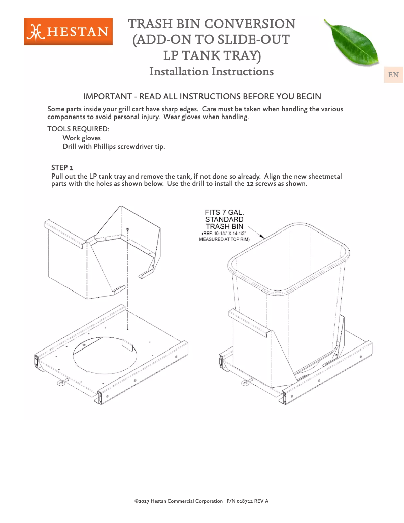 Page 1 de la notice Instructions / montage Hestan AGTC