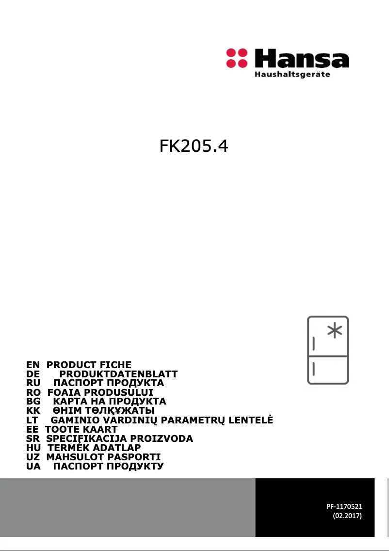 Page n°1 - Manuel utilisateur Hansa FK205.4
