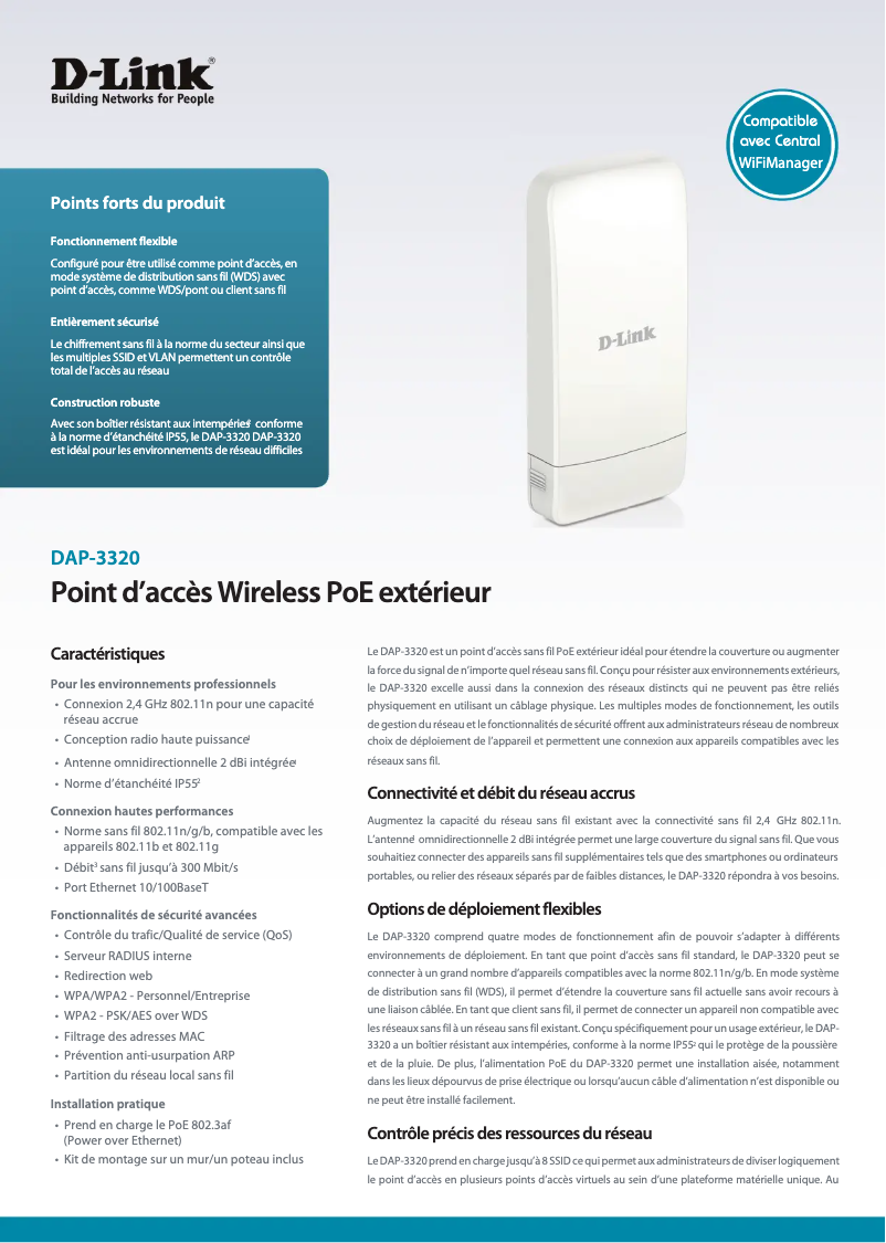 Page 1 de la notice Fiche technique D-Link DAP-3320