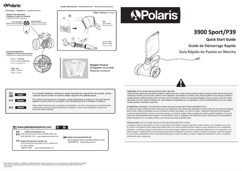 Page 1 de la notice Guide de démarrage rapide Polaris P39