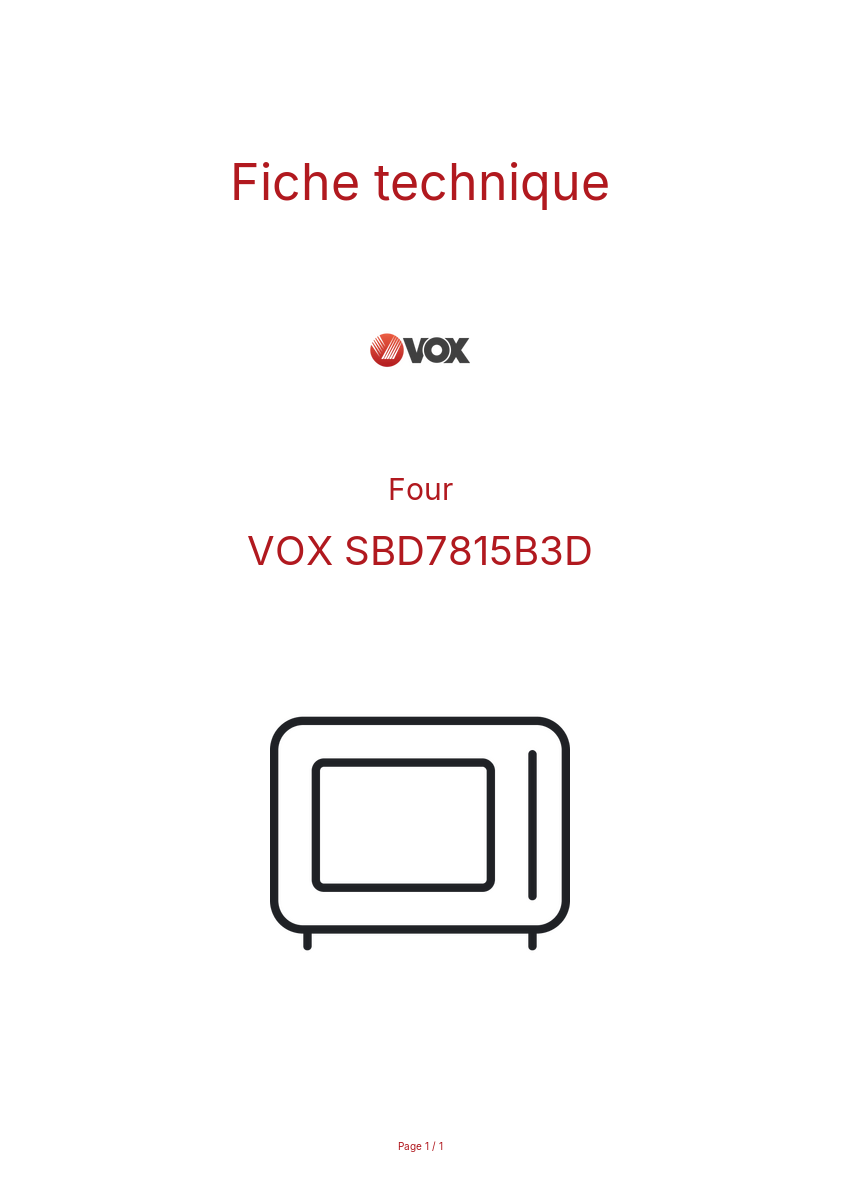 Page n°1 - Fiche technique VOX SBD7815B3D