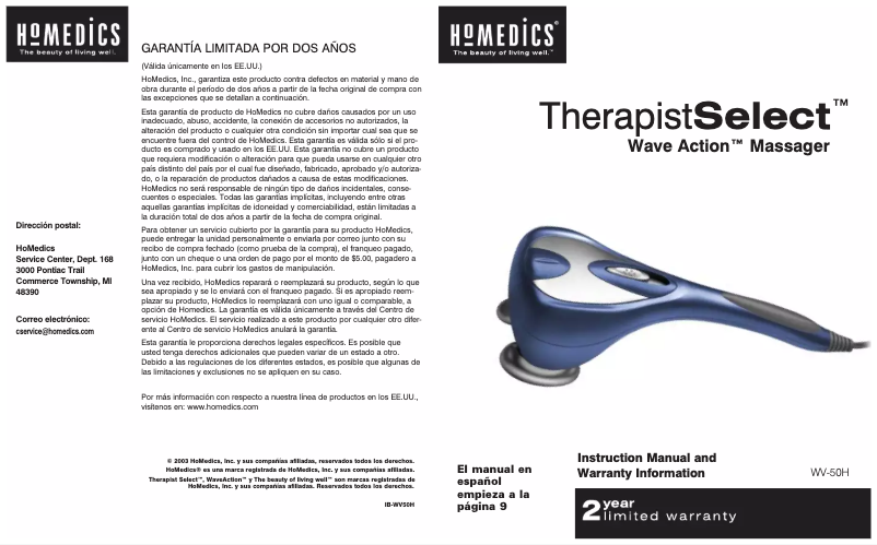 Page n°1 - Manuel utilisateur Homedics TherapistSelect WV-50H