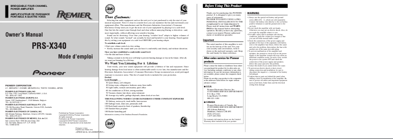 Page n°1 - Manuel utilisateur Pioneer PRS-X340