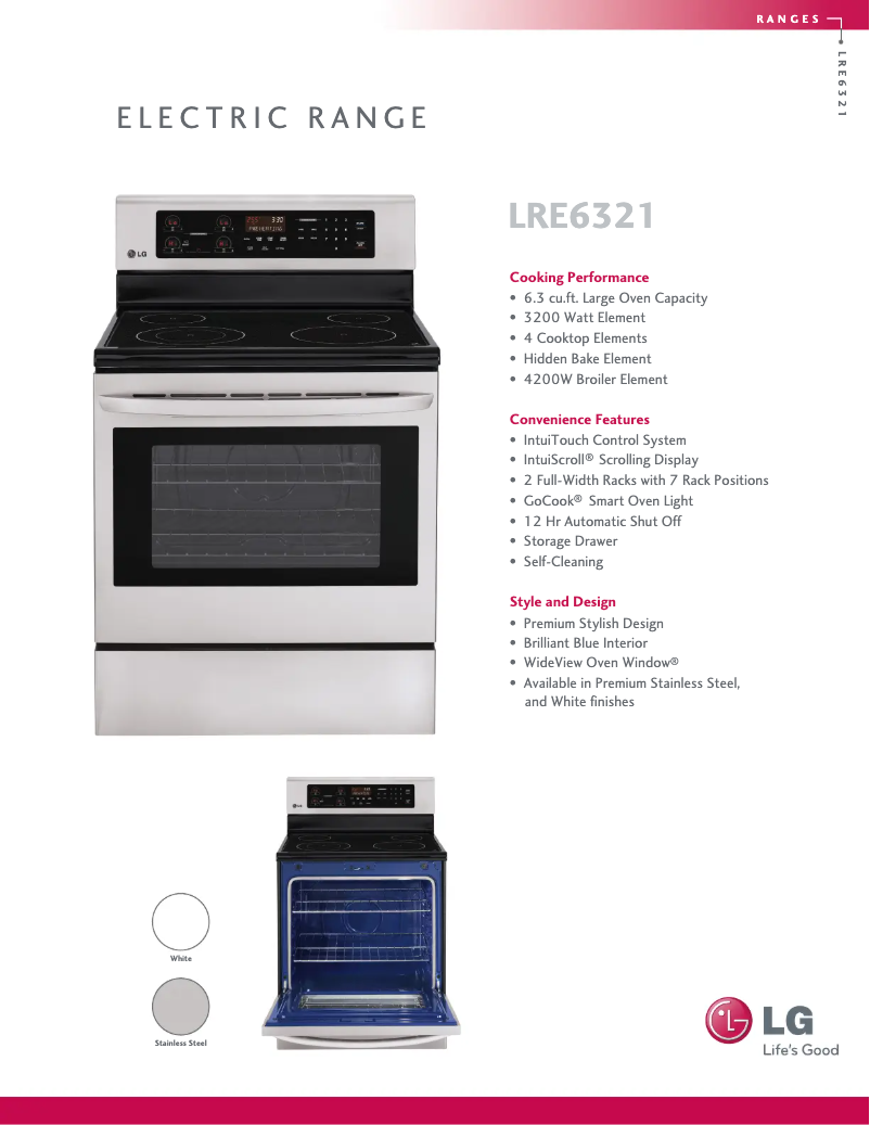 Page 1 de la notice Fiche technique LG LRE6321ST