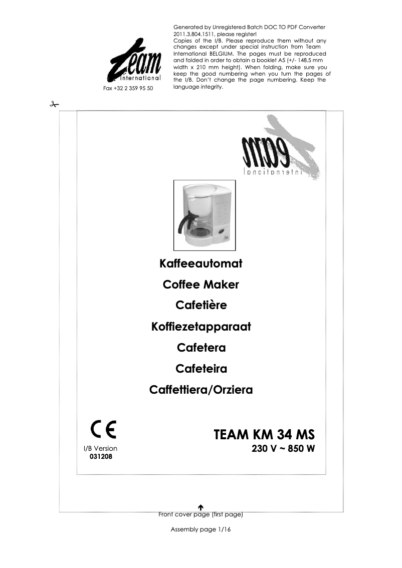 Page n°1 - Manuel utilisateur Team KM 34 MS