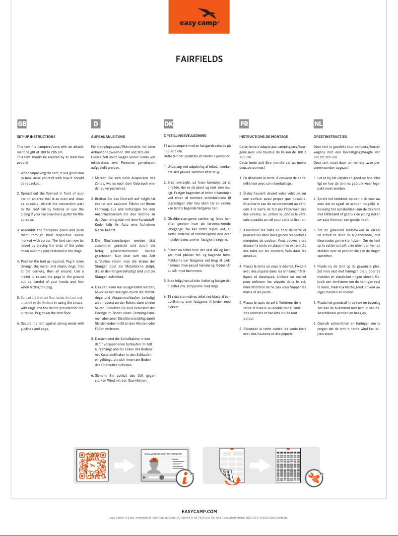 Page n°1 - Manuel utilisateur Easy Camp Fairfields
