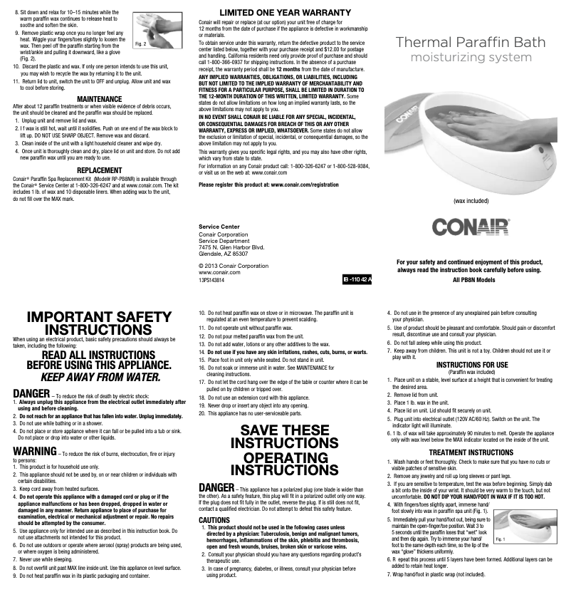 Page 1 de la notice Manuel utilisateur Conair RP-PB8NR
