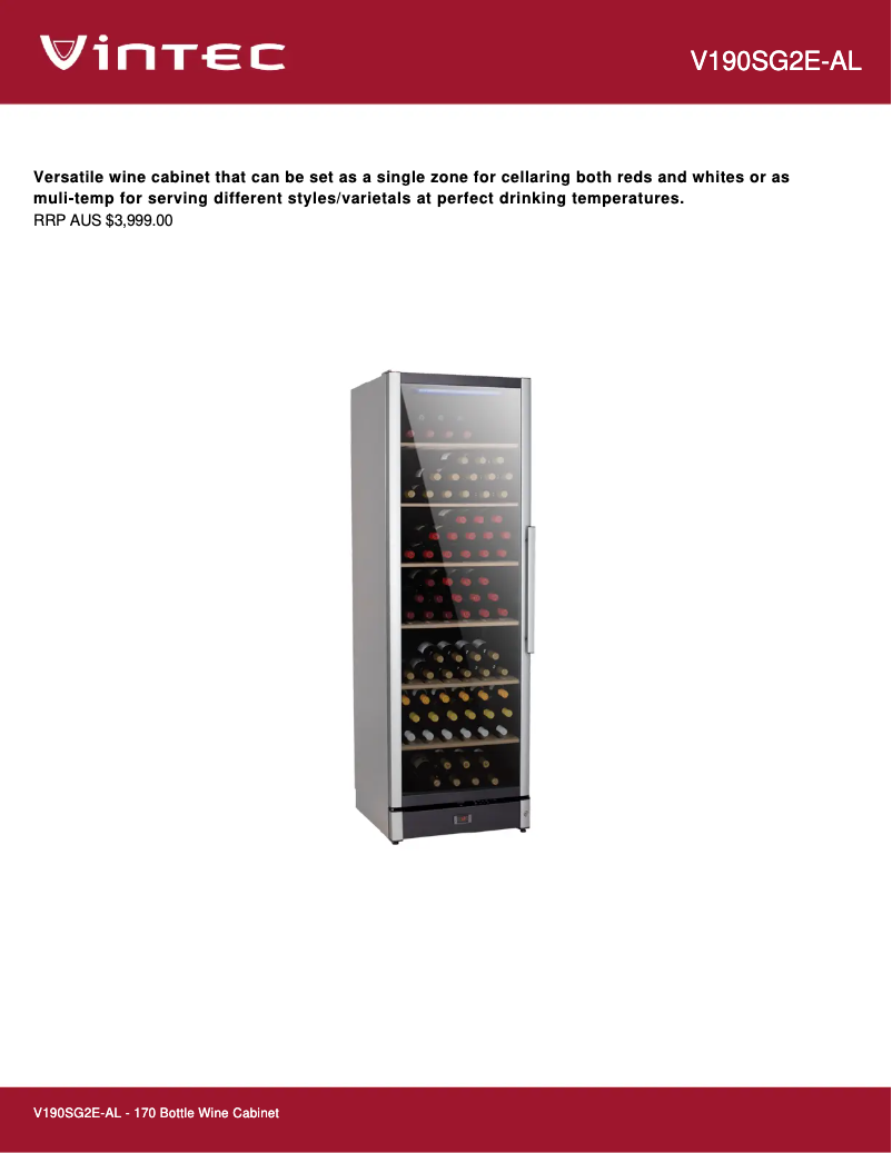 Page 1 de la notice Fiche technique Vintec V190SG2E-AL