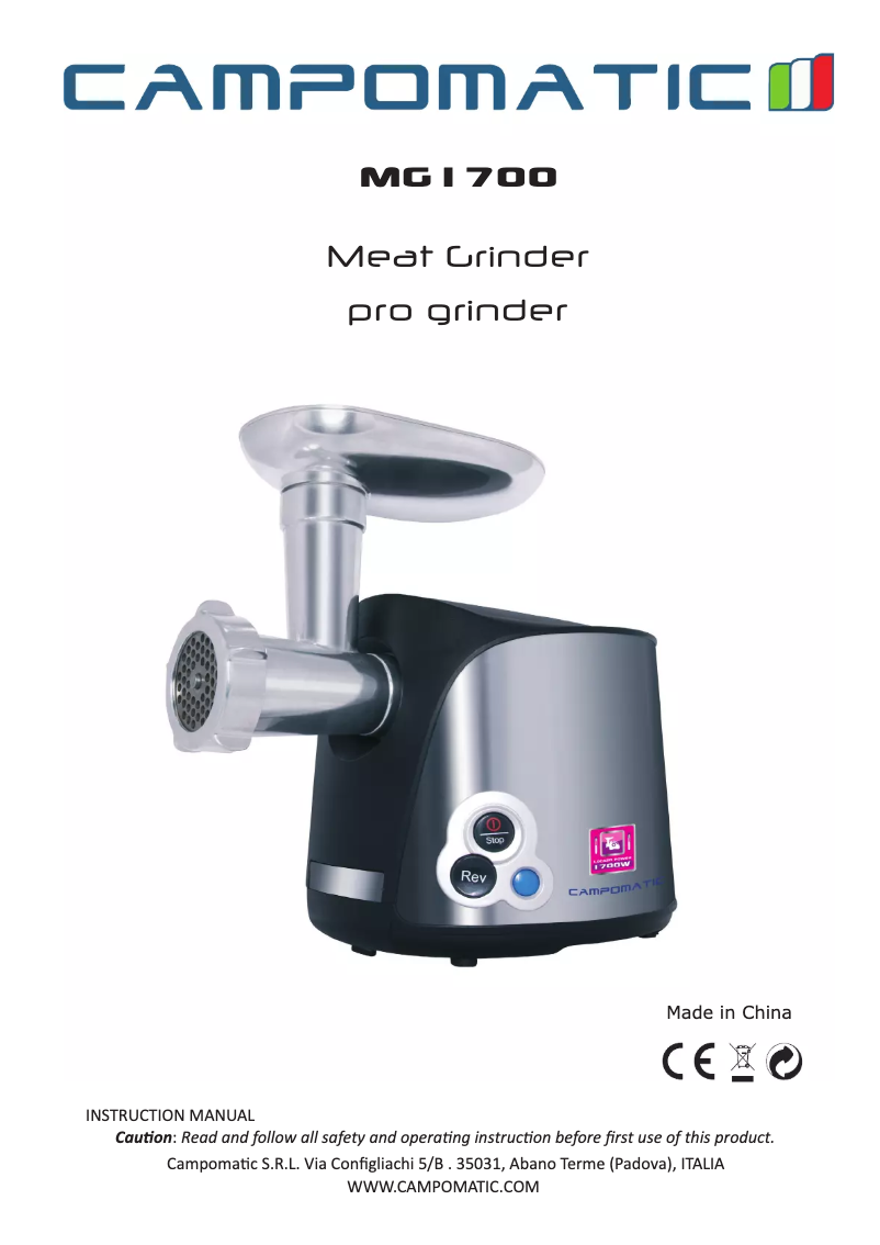 Page n°1 - Manuel utilisateur Campomatic MG1700