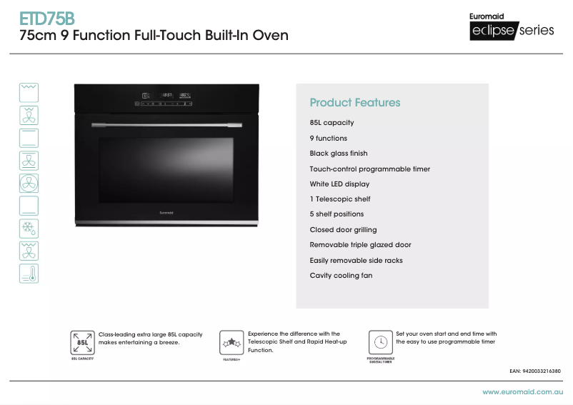 Página 1 del manual Ficha técnica Euromaid ETD75B