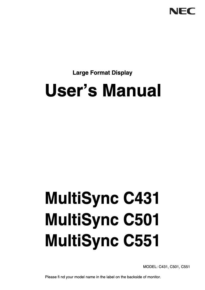Page 1 de la notice Manuel utilisateur NEC C501
