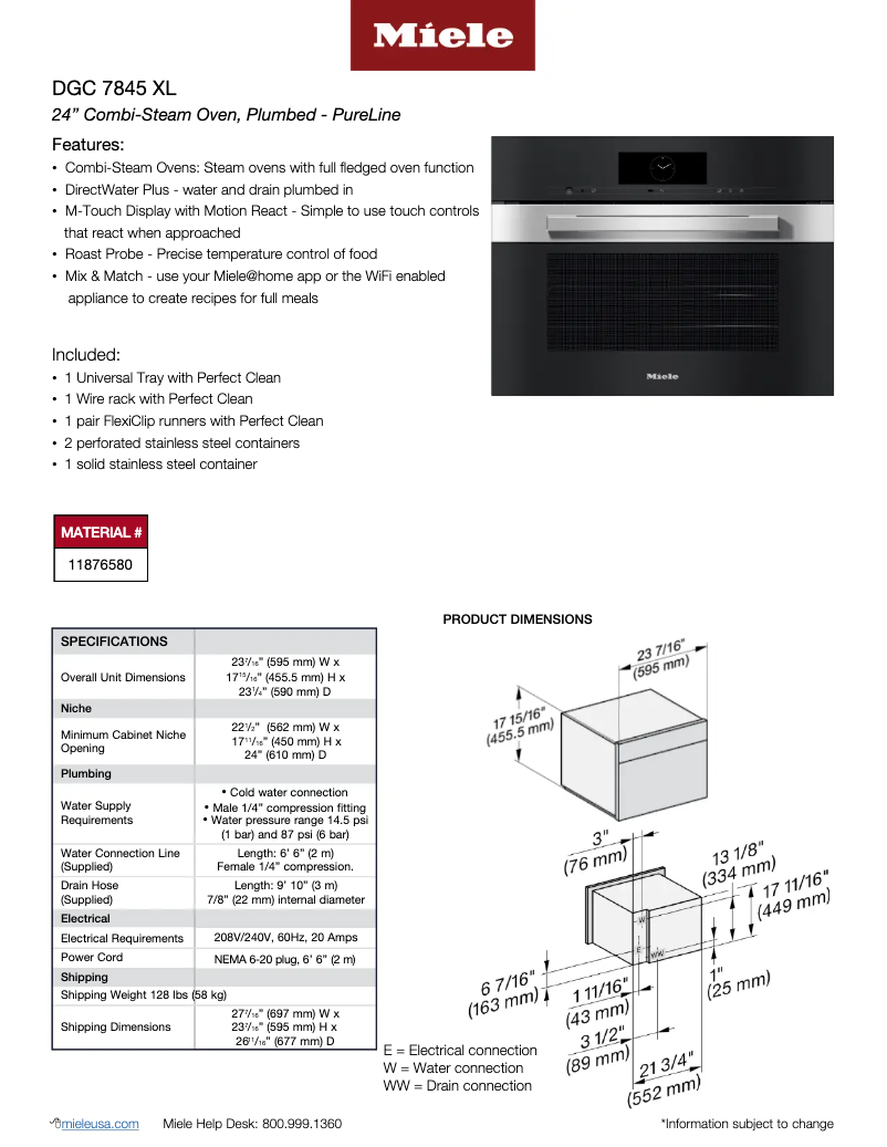 Page 1 de la notice Fiche technique Miele DGC 7845 XL