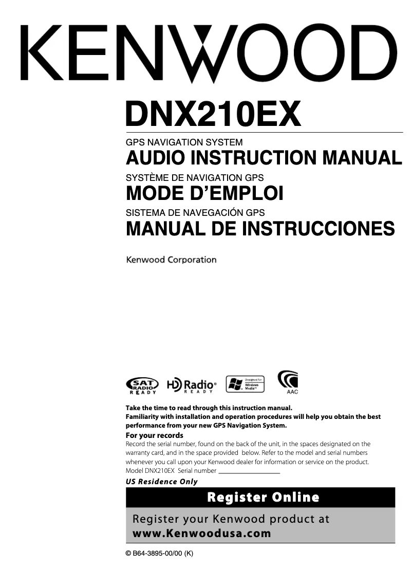 Page n°1 - Manuel utilisateur Kenwood DNX210EX