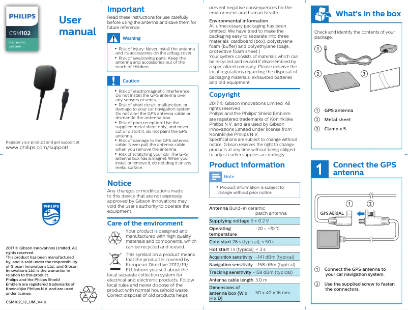 Page 1 de la notice Manuel utilisateur Philips CarStudio CSM102