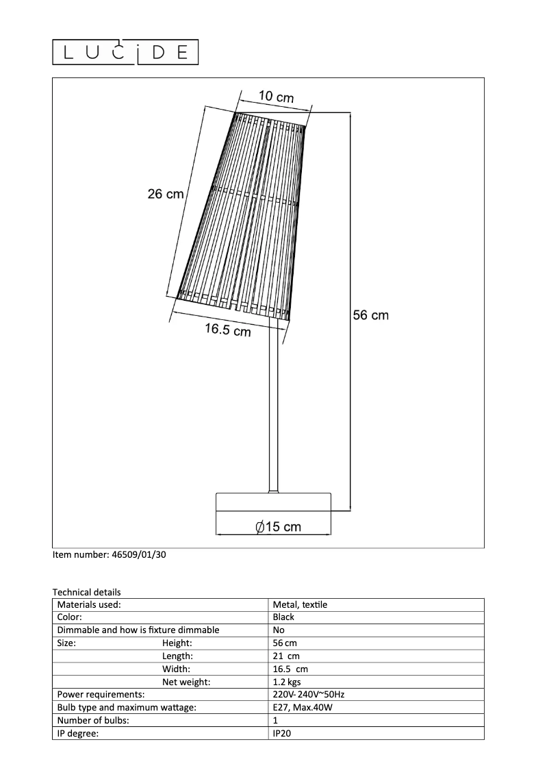 Page 1 de la notice Manuel utilisateur Lucide Noralie 46509/01/30