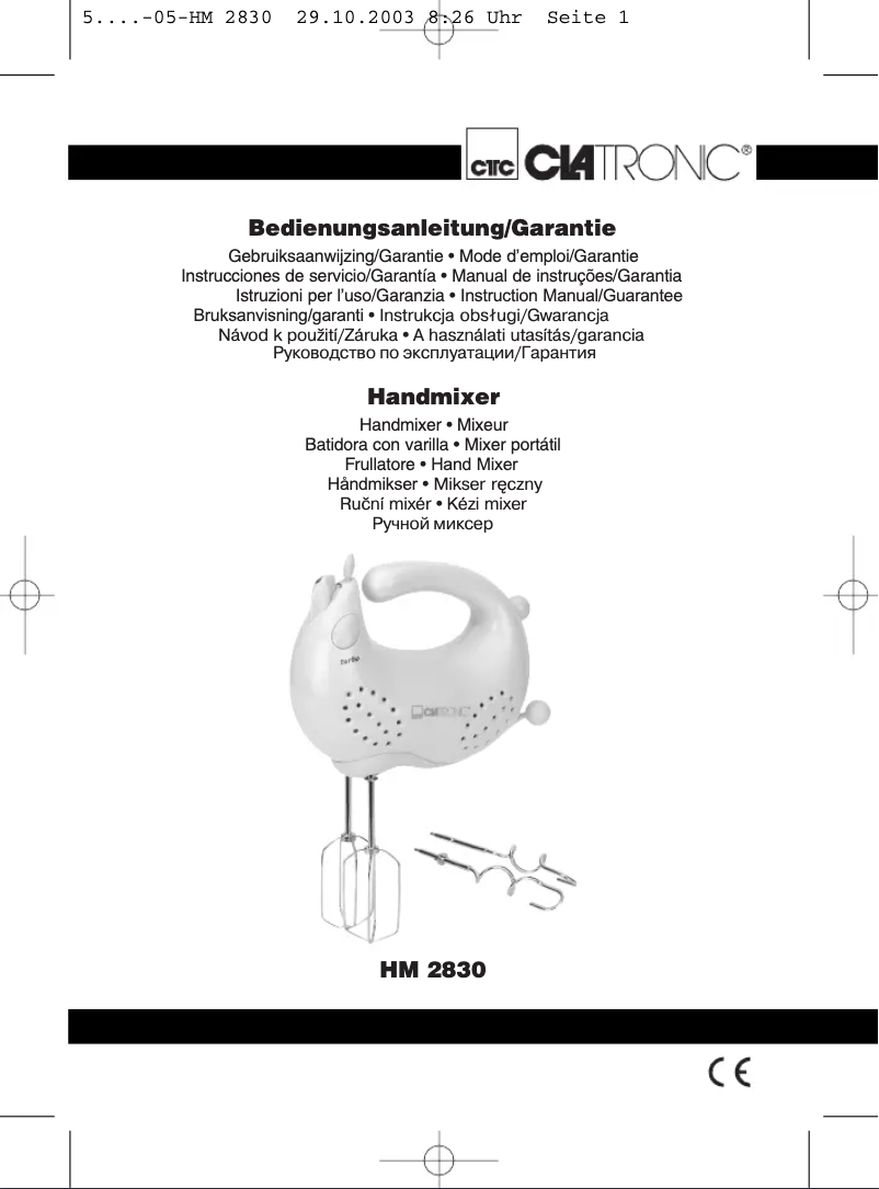 Page 1 de la notice Manuel utilisateur Clatronic HM 2830