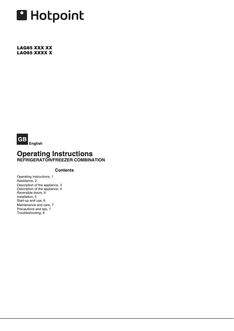 Page n°1 - Manuel utilisateur Hotpoint LAO85 FF1I W